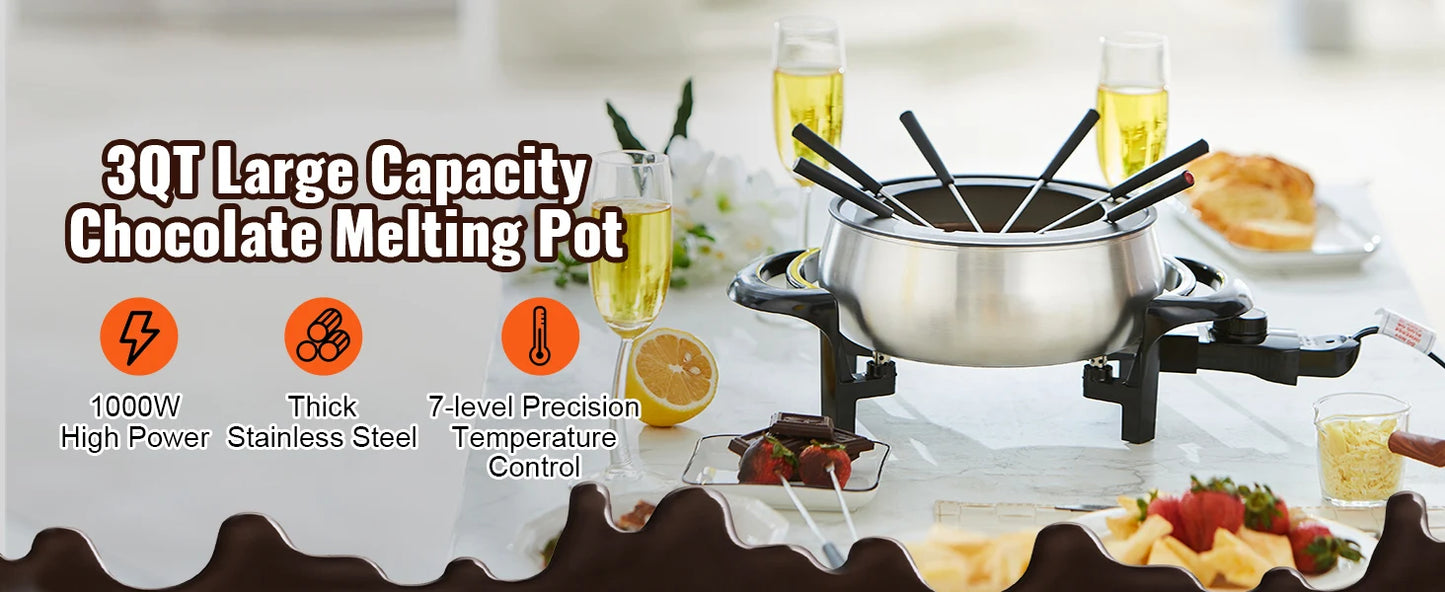 SucceBuy 3Qt Electric Chocolate cascade Melting Pot Fondue Pot Set Cheese Melting Warmer Home Appliance for kitchen