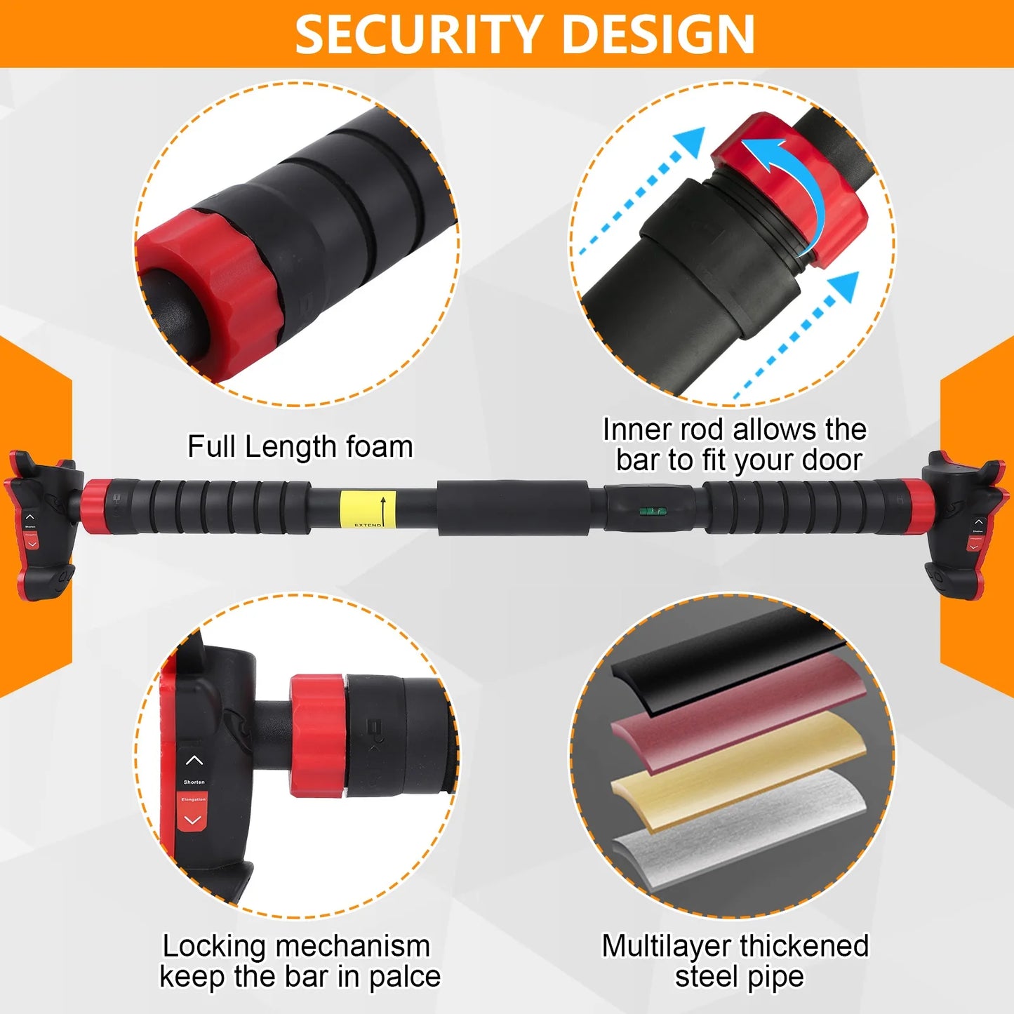 Doorway Pull Up Bar No Screws Wall Mount Non Slip Adjustable Strength Training