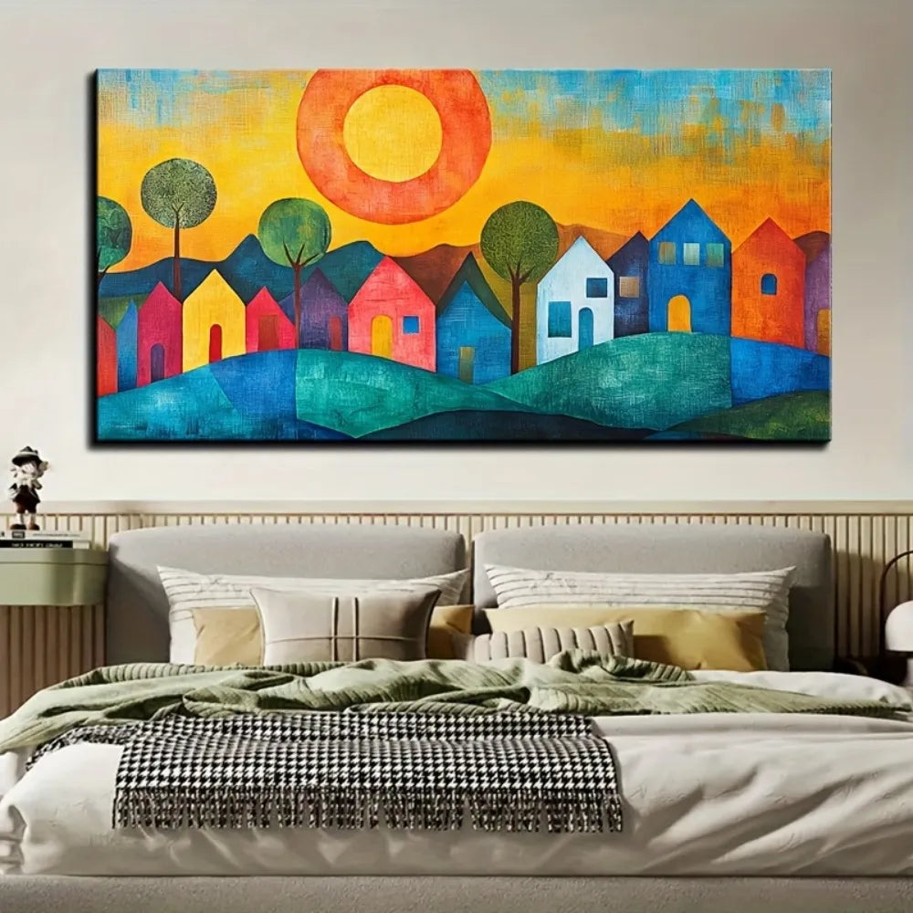 Large Abstract House Canvas Wall Art Print With 1.5 Inch Solid Pine Wood Frame