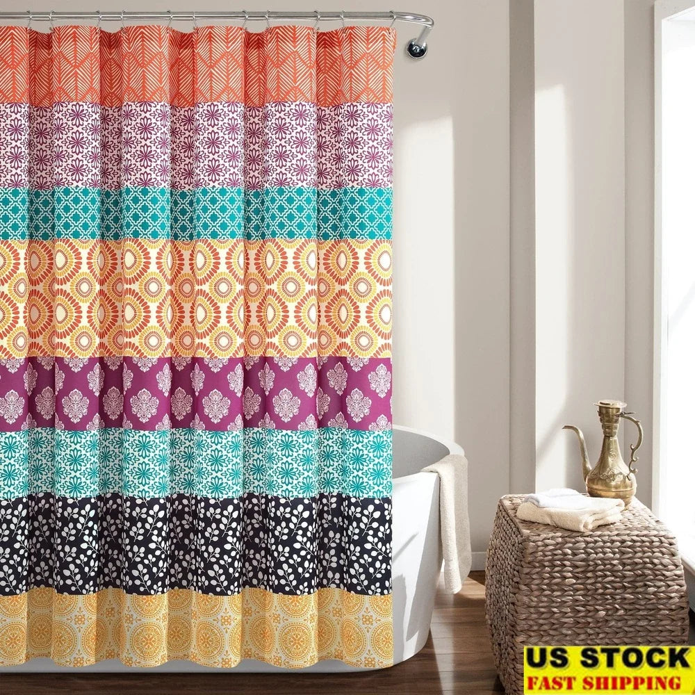 Bohemian Stripe Print Shower Curtain 72x72 Inch Polyester Colorful Pattern Ideal Bathroom Decor Machine Washable
