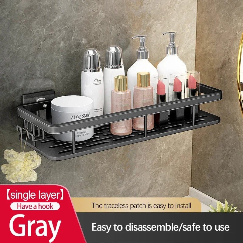 Double Tier Stainless Steel Anti-Rust Bathroom Shower Storage Rack with Suction Cups