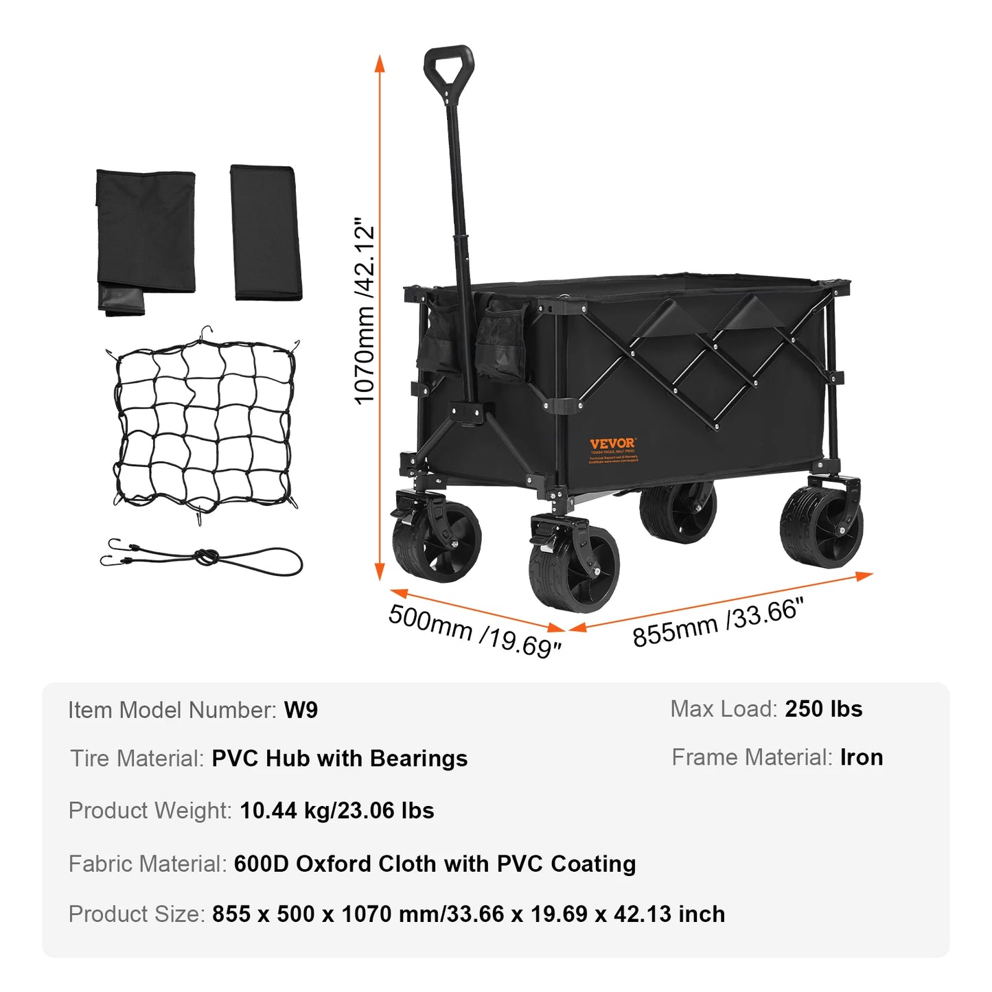 SucceBuy Collapsible Folding Wagon With All Terrain Wheels Drink Holder Camping