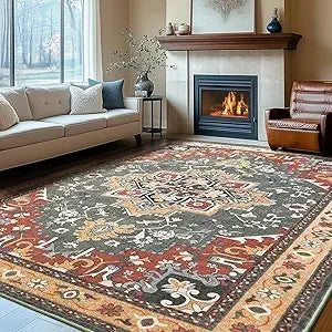 High-Quality Plush Living Room Area Rugs, 9x12 Feet, Machine Washable, Thick and Soft Oriental Style Carpet for Home Decor