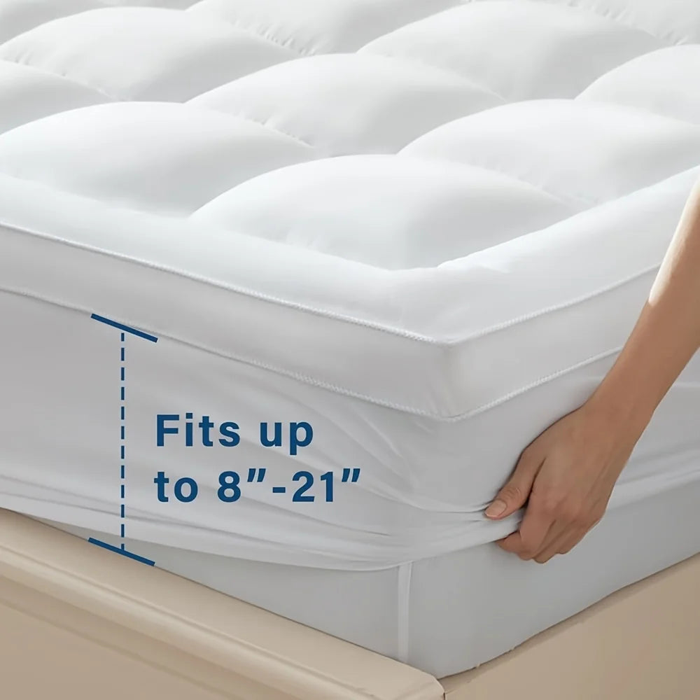 1000gsm Mattress Topper, Extra Thick Pillowtop, Cooling and Plush Mattress Pad Cover Cotton Top Bed Topper Protector with 8-21in