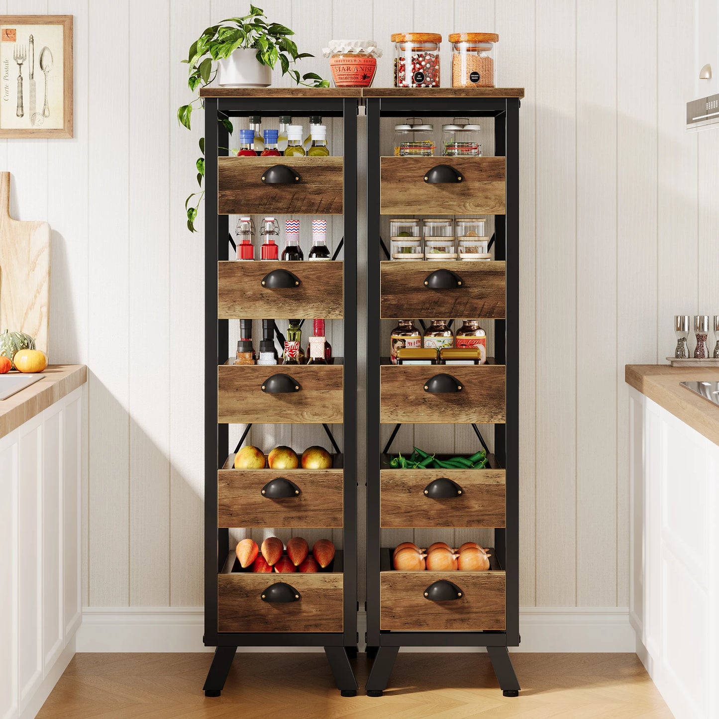 Tribesigns 5-Tier Wood Fruit and Vegetable Storage Rack Narrow Kitchen Stand