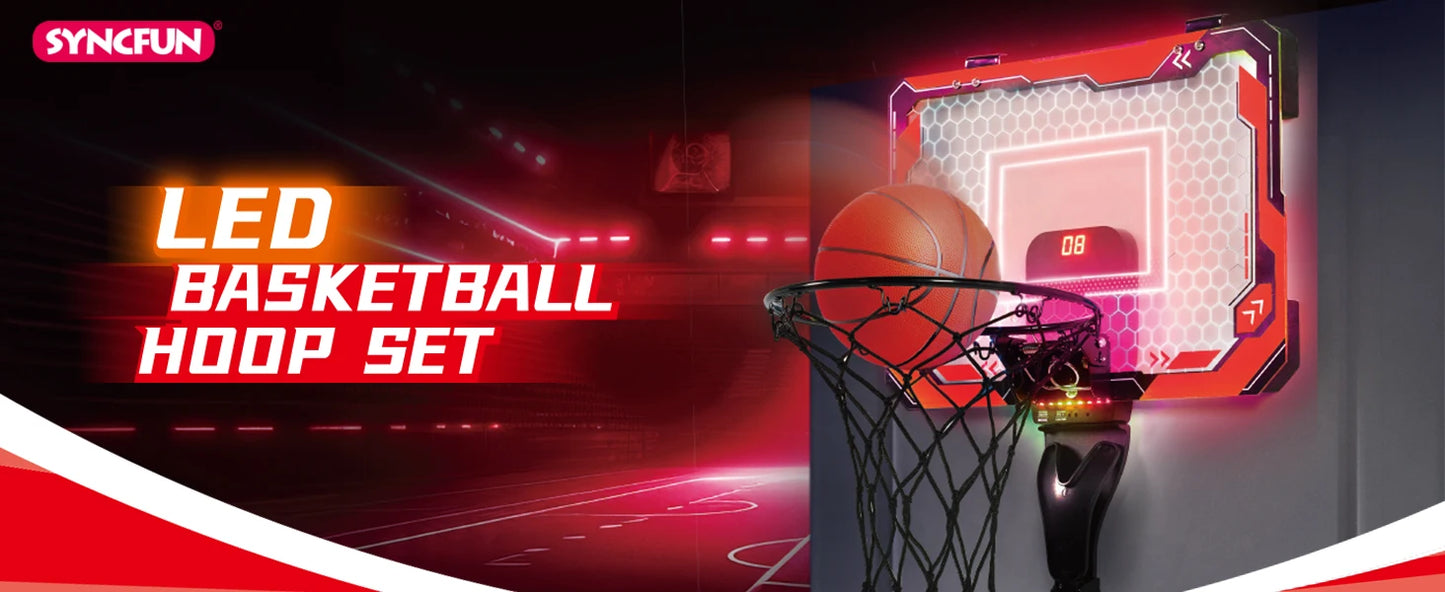 Joyfy Indoor Basketball Hoop Light Up Over The Door With Scoreboard And 4 Balls