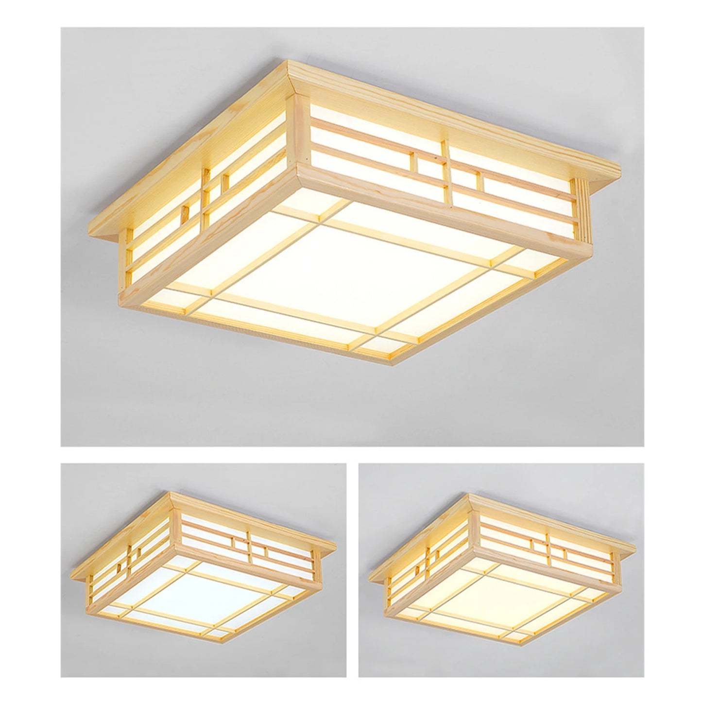 Japan Style Solid Wood Ceiling Lamp With Remote Control LED Flush Mount