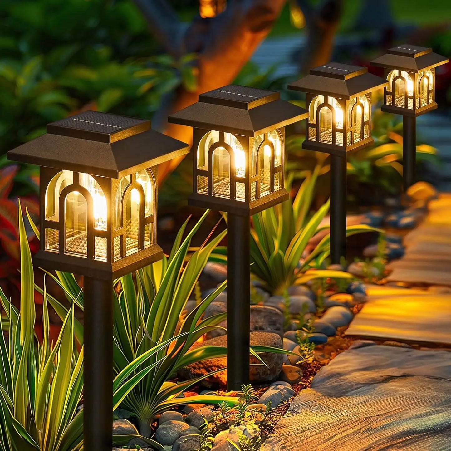 Six Or Ten Pack Solar Pathway Lights Outdoor Auto On Off Yard Walkway Lawn Patio