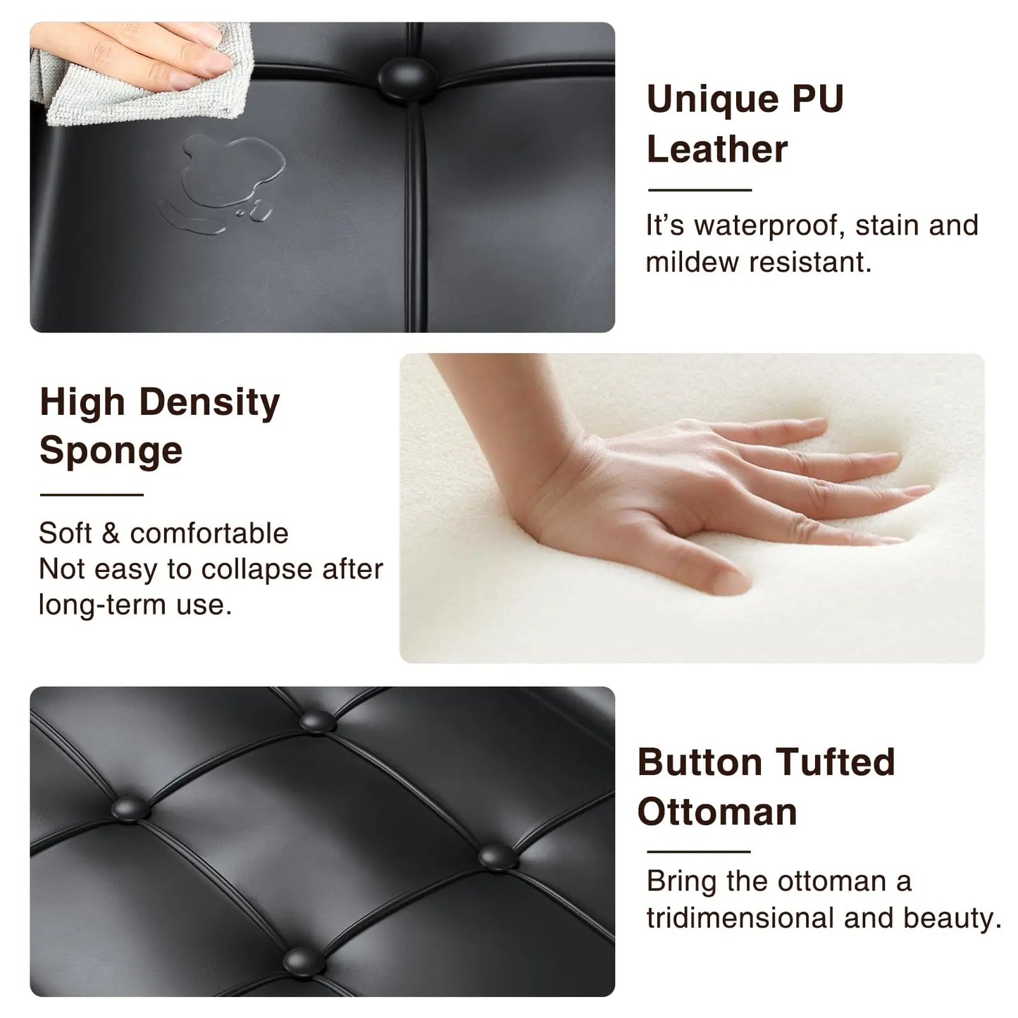 Vabches Square Ottoman Storage Bench Lift Top Faux Leather Footrest