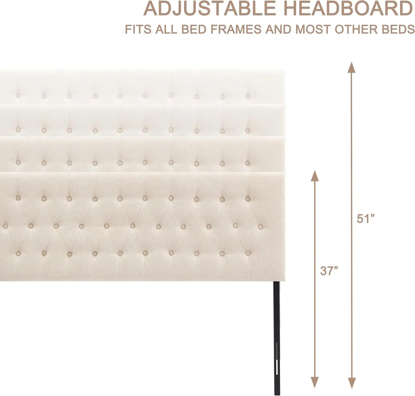 Beige Upholstered Queen Headboard Tufted With Wood Frame And Metal Legs 37 To 51