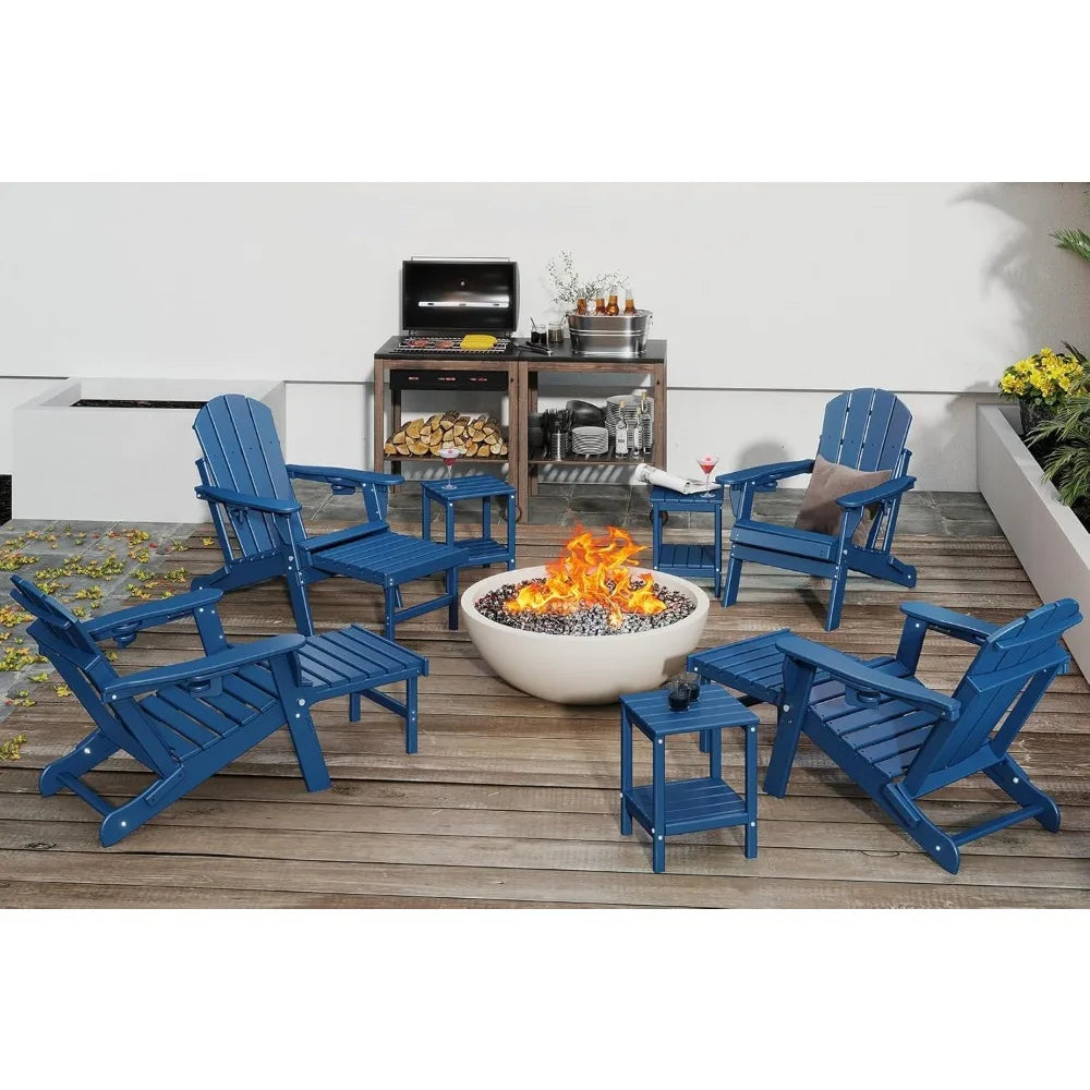 Set of 2 Adjustable Adirondack Chairs with Ottomans HDPE Plastic Folding