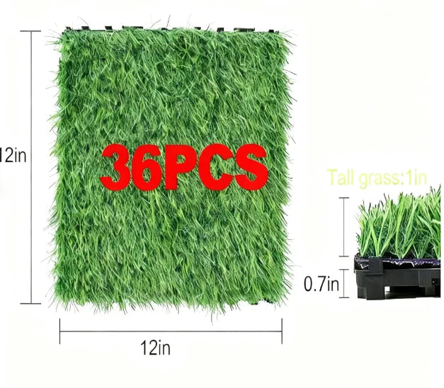 Outdoor Artificial Grass Interlocking Tiles 35 Pcs 12x12 Balcony Deck Decor