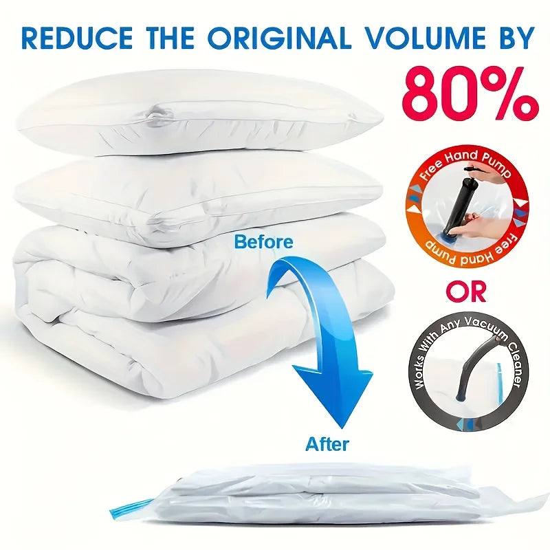 8 Piece Extra Large Vacuum Storage Bags Set 40x60cm Manual Pump Space Saving