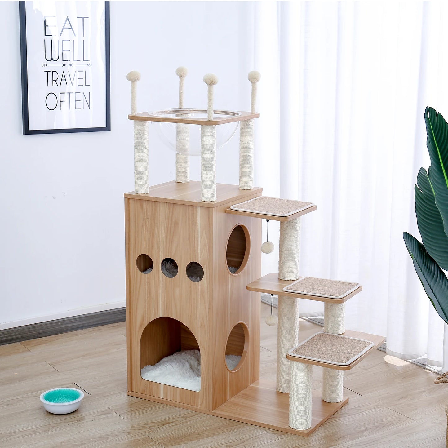 Multi Level Cat Tree Indoor Wood Cat Tower With Scratching Posts And Hammock