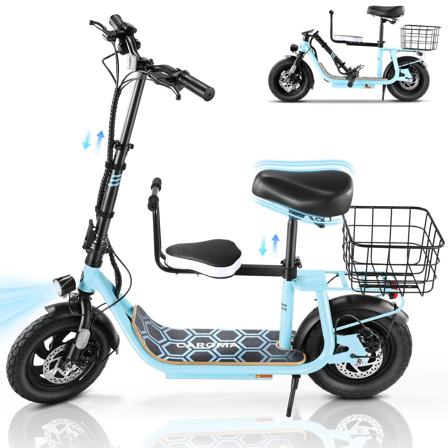 Peak 1200W Electric Scooter With Kids Seat 12 Inch Shock Absorbing Tires