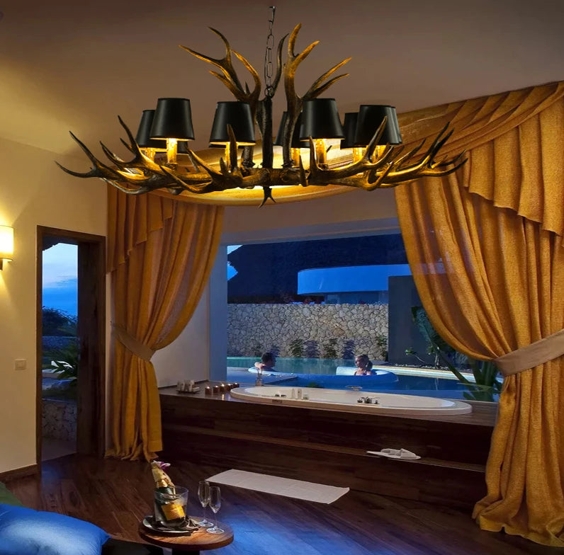 American Retro Restaurants Cafes Bars Artistic Creativity Deer Antlers with Lampshades Indoor Home Decoration Lights