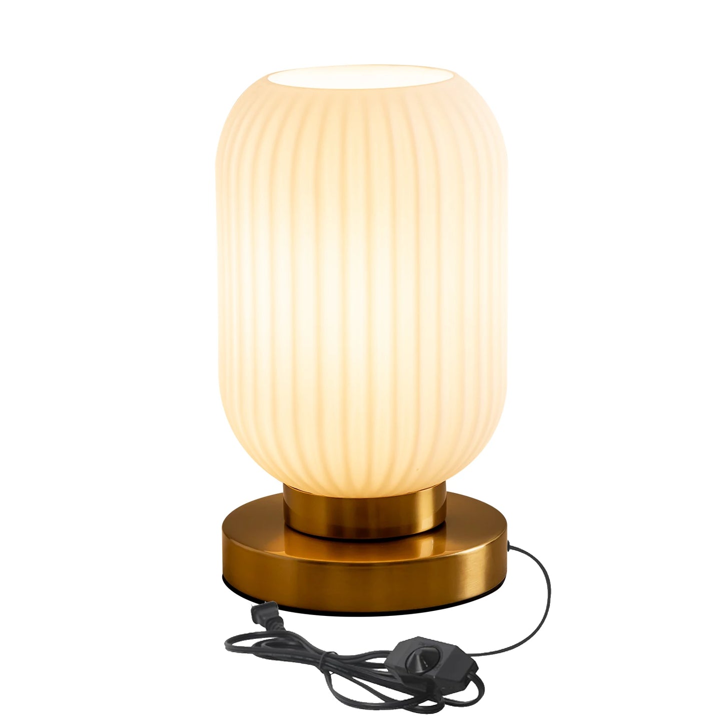 HSMKL Modern Ribbed Glass Table Lamp Bedside Light Plug In For Bedroom