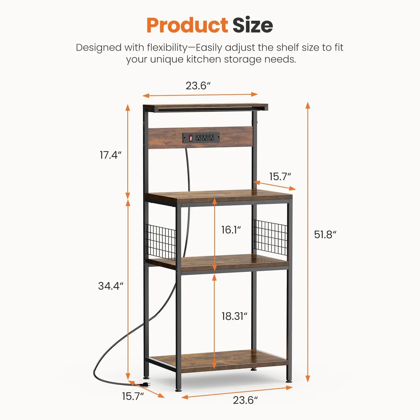 JHK 31.5 Inch Kitchen Bakers Rack Power Outlet And Microwave Oven Stand