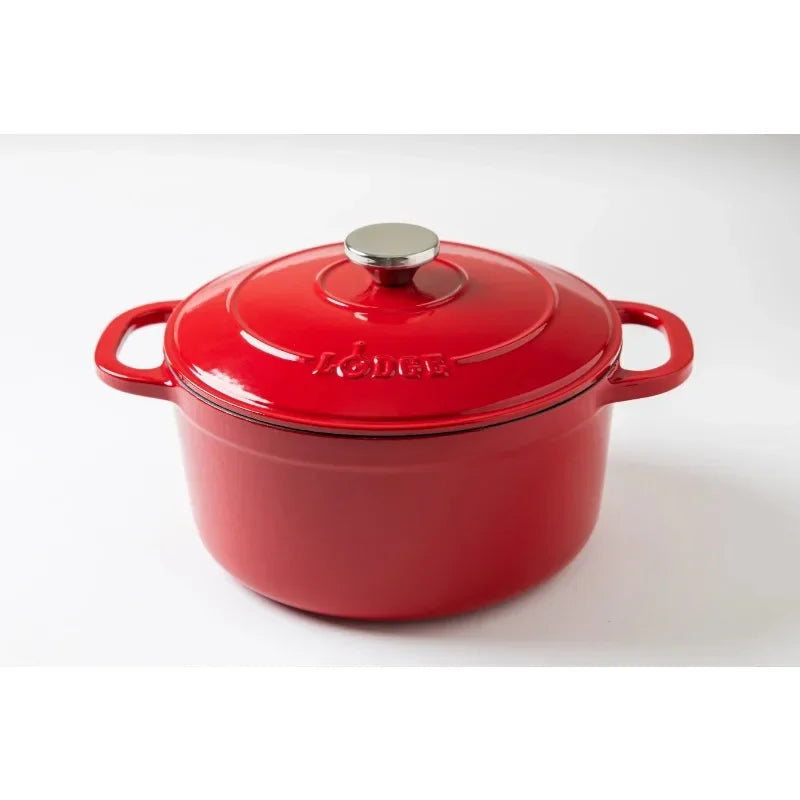 Lodge 5.5 Qt Red Enameled Cast Iron Dutch Oven Nonstick Cookware