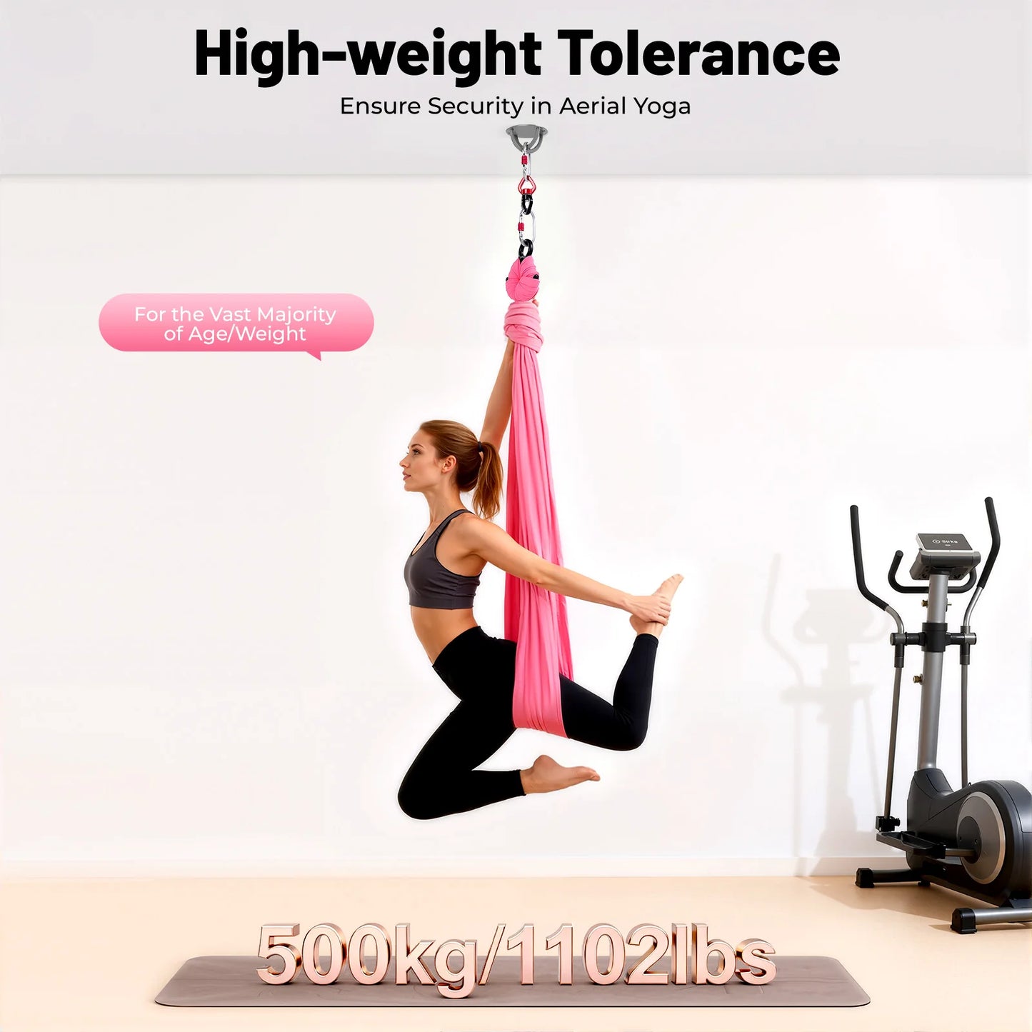 Yoga Hammock Aerial Silks Pink With Carabiners 1102 Lbs Load Capacity Home Use