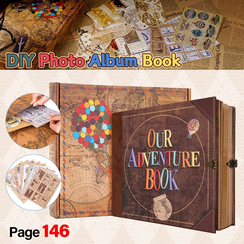 Our Adventure DIY Handmade Photo Album Scrapbook Retro Kraft 146 Pages Gift