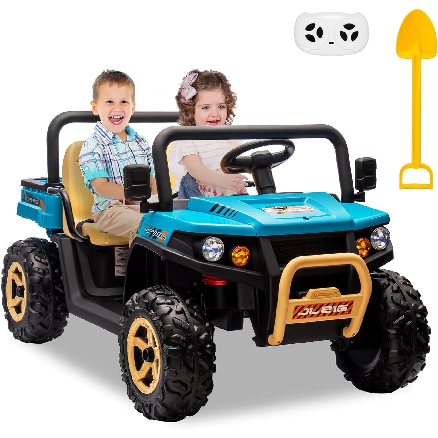 24V Two Seater Ride On Dump Truck With Remote 4WD LED Lights Music