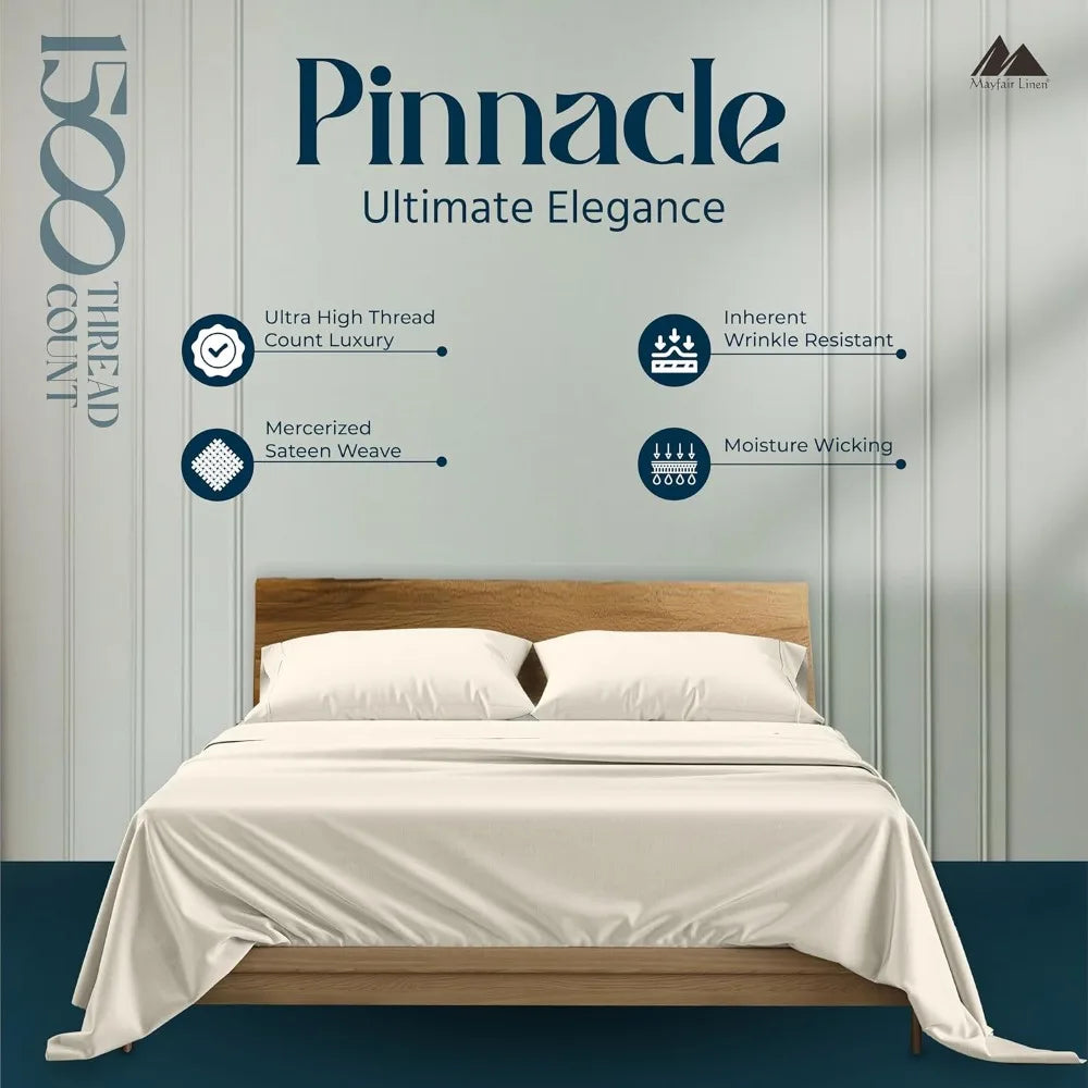 Egyptian Cotton King Size Sheet Set 4 Piece Deep Pocket Cooling Sateen Ivory