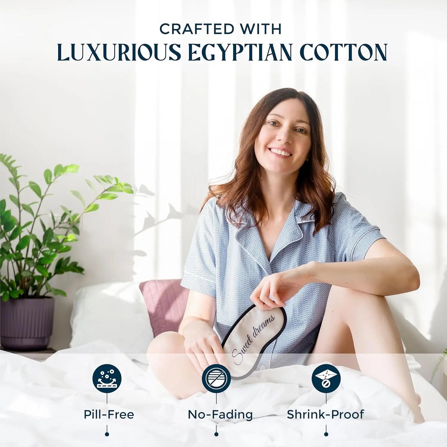 Egyptian Cotton King Size Sheet Set 4 Piece Deep Pocket Cooling Sateen Ivory