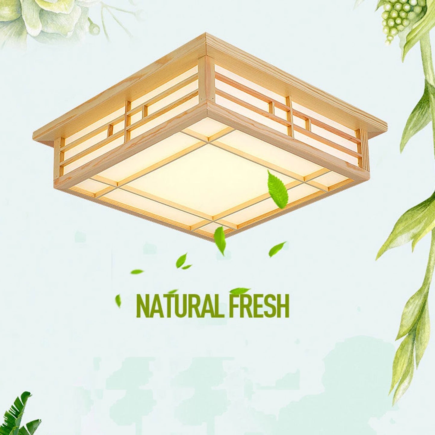 Japan Style Solid Wood Ceiling Lamp With Remote Control LED Flush Mount