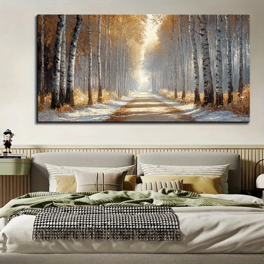Panoramic Forest Wall Art With Pine Solid Wood Frame Interior Decor