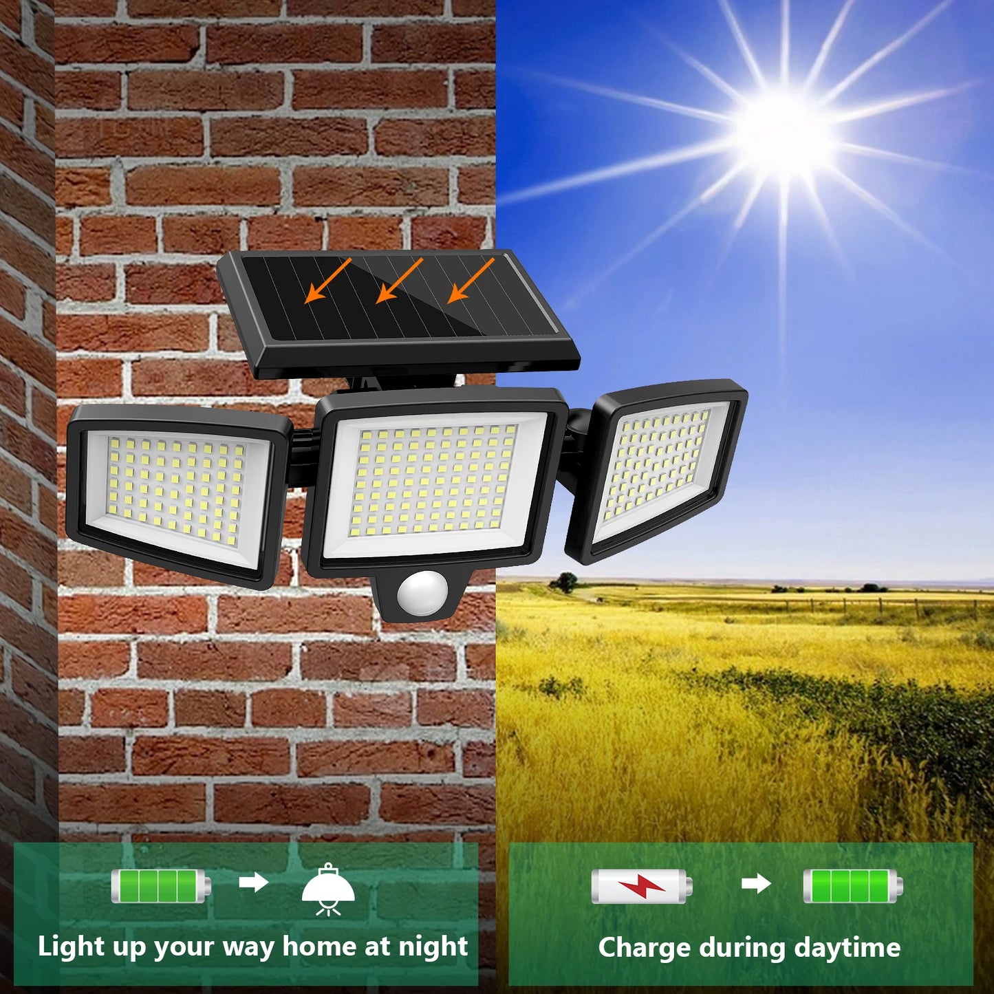 3 Pack Outdoor Solar Lights Motion Sensor Security Lights For Porch Garage Yard