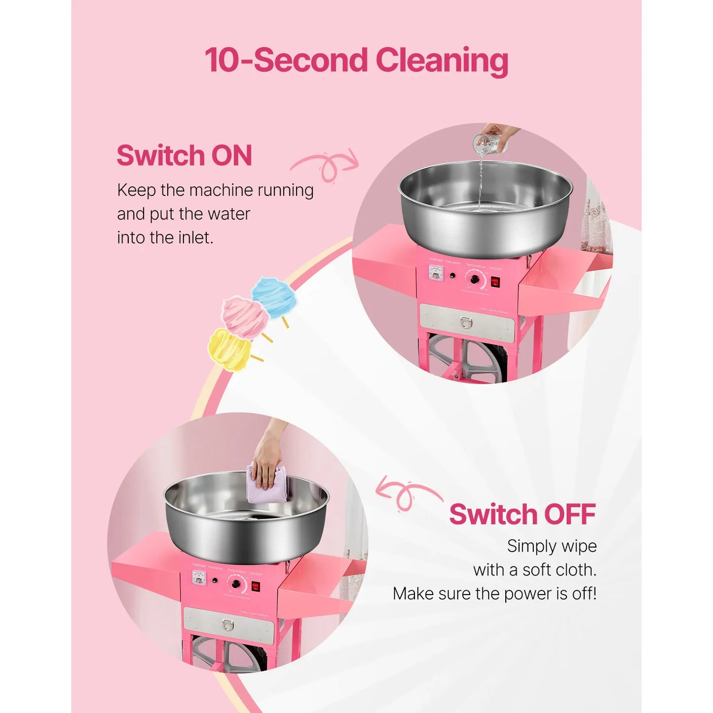 SucceBuy Electric Cotton Candy Machine With Cart 1000W 20.5 Inch Stainless Bowl