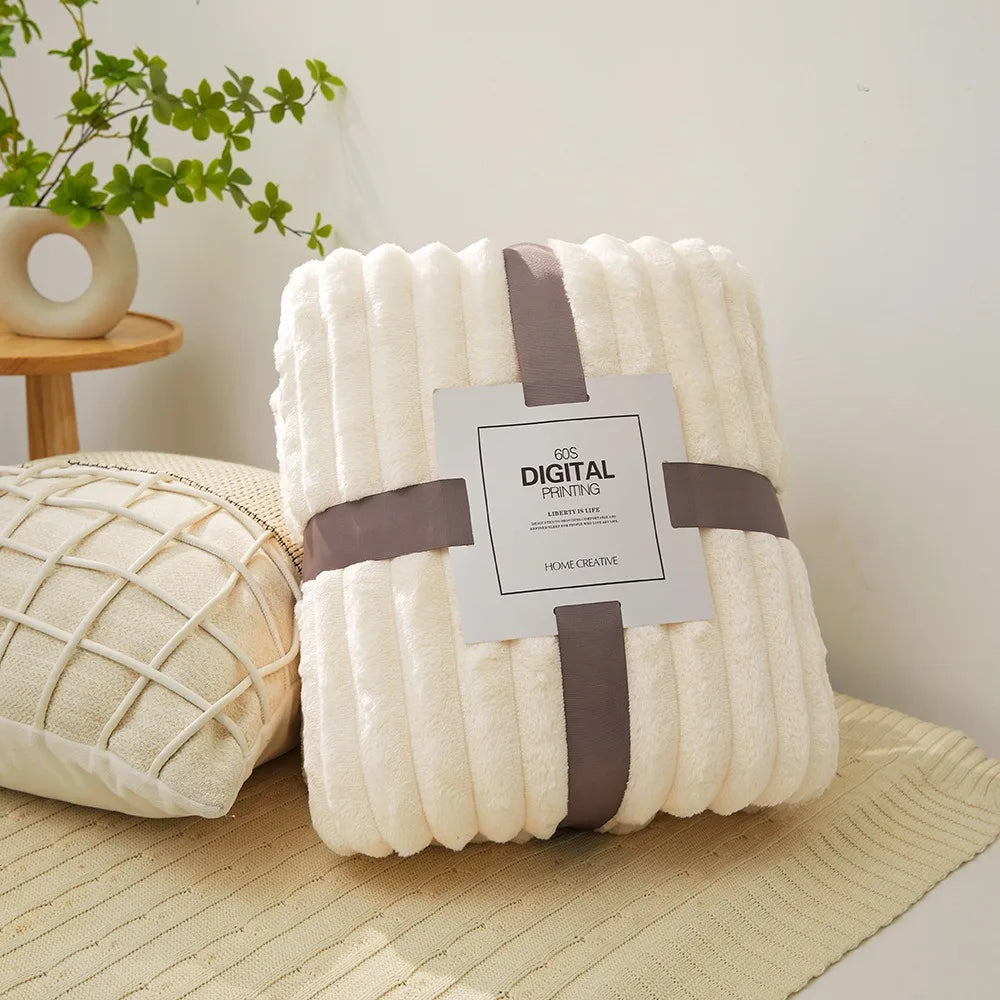 Double Sided Warm Blankets Skin Friendly Breathable Ultra Soft Plush Striped Blankets