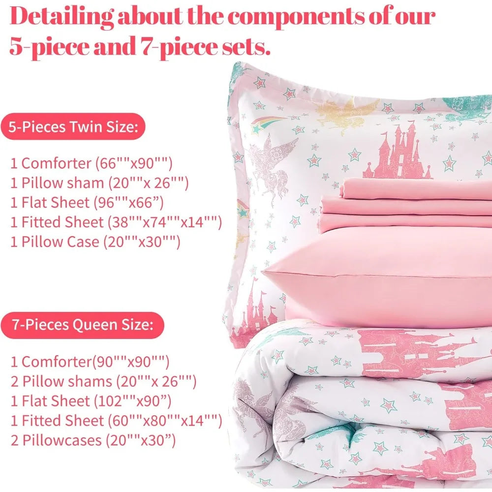7 Piece Kids Comforter Set Queen Full Size Bed In A Bag All Season Microfiber