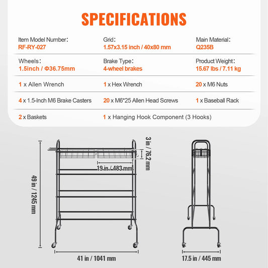 Vevor 4 Layer Rolling Basketball Shooting Training Stand With Wheels Organizer
