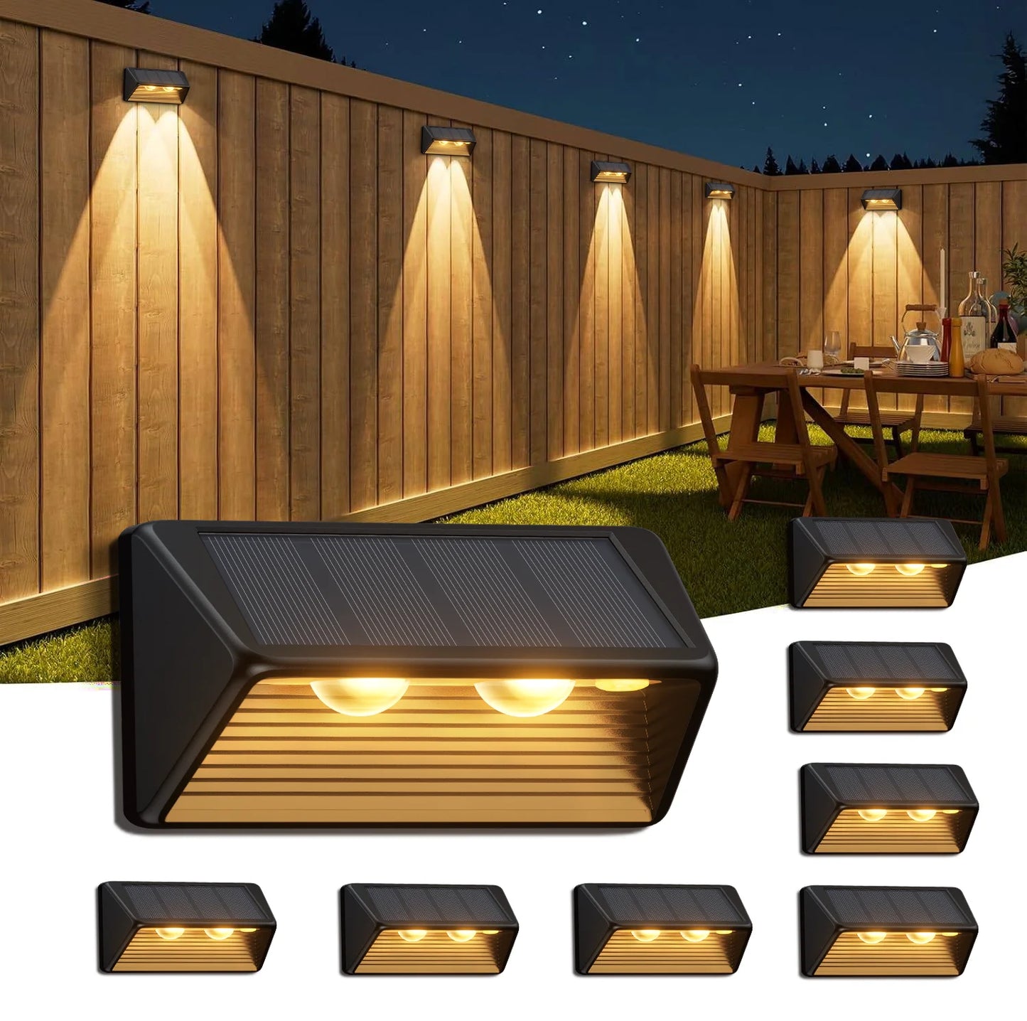 Solar Fence Step Lights 4 8 12 Pack Cool White Warm White LEDs For Walls Stairs