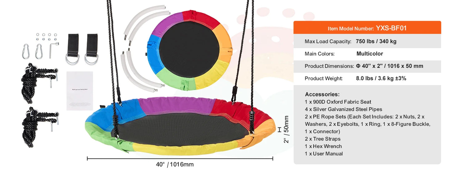 SucceBuy Tree Swing Saucer Swing 750 Pound 2 Straps Adjustable Ropes Outdoor