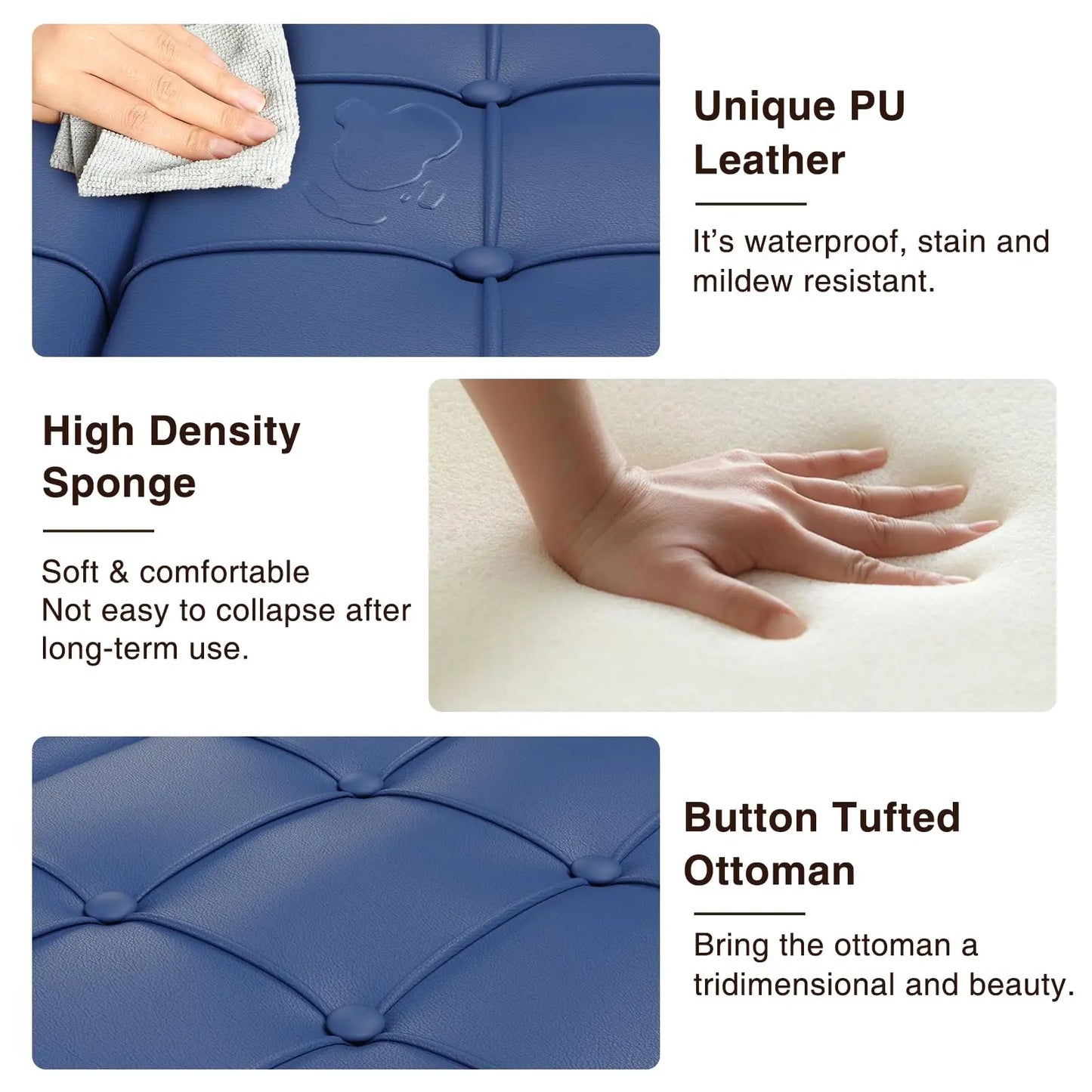 Vabches Square Ottoman Storage Bench Lift Top Faux Leather Footrest