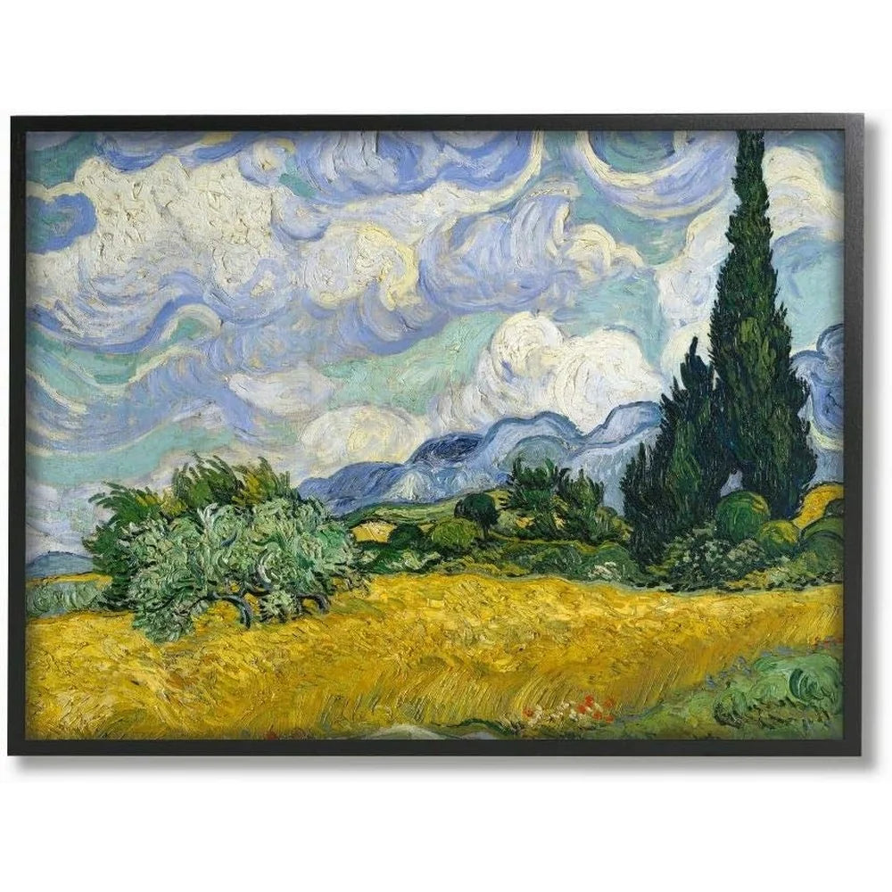Van Gogh Wheat Field With Cypresses Giclee Print Framed 16x20 Ready to Hang
