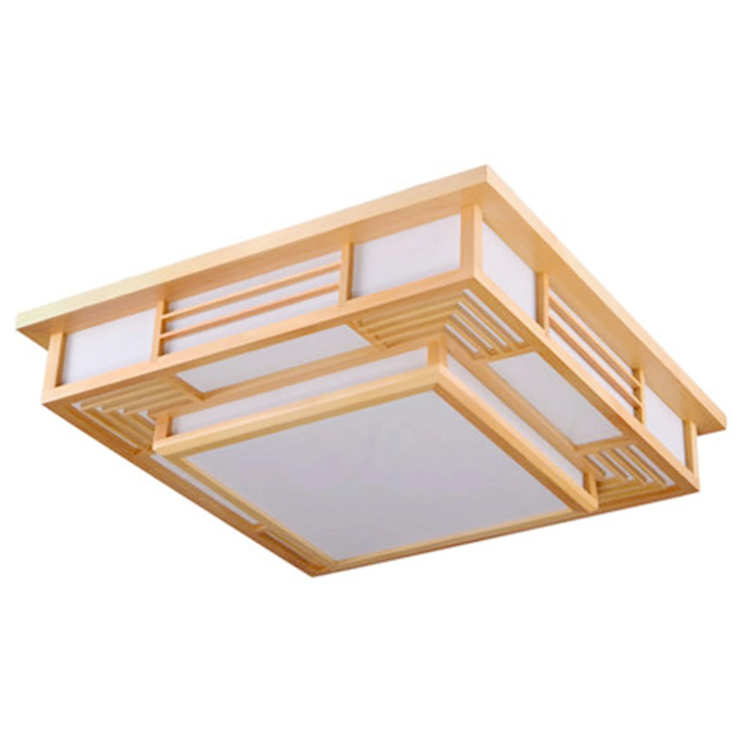 Japan Style Solid Wood Ceiling Lamp With Remote Control LED Flush Mount