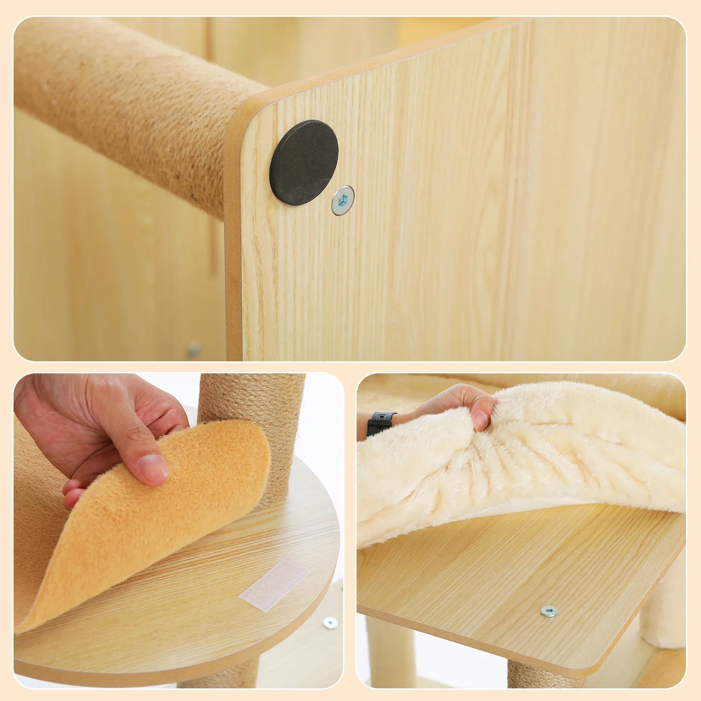 Multi Level Cat Tree Indoor Wood Cat Tower With Scratching Posts And Hammock