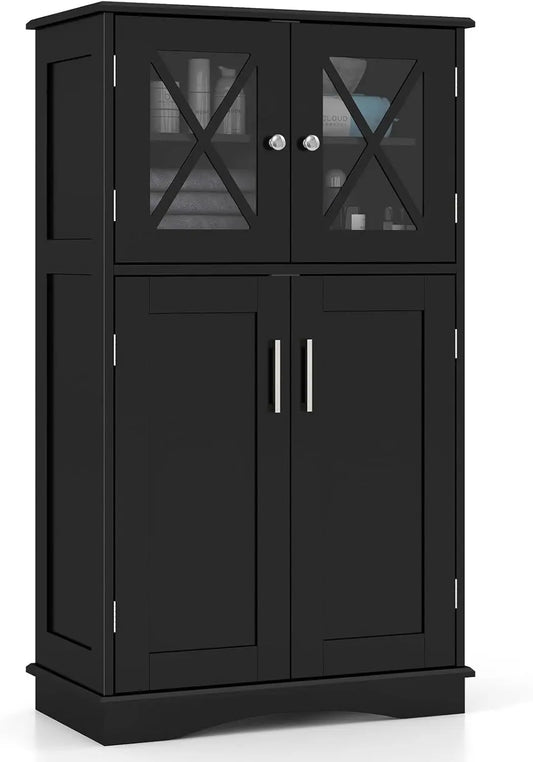 Bathroom Floor Storage Cabinet With Doors And Adjustable Shelves Linen Organizer