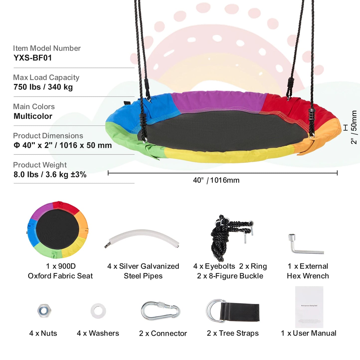 SucceBuy Tree Swing Saucer Swing 750 Pound 2 Straps Adjustable Ropes Outdoor