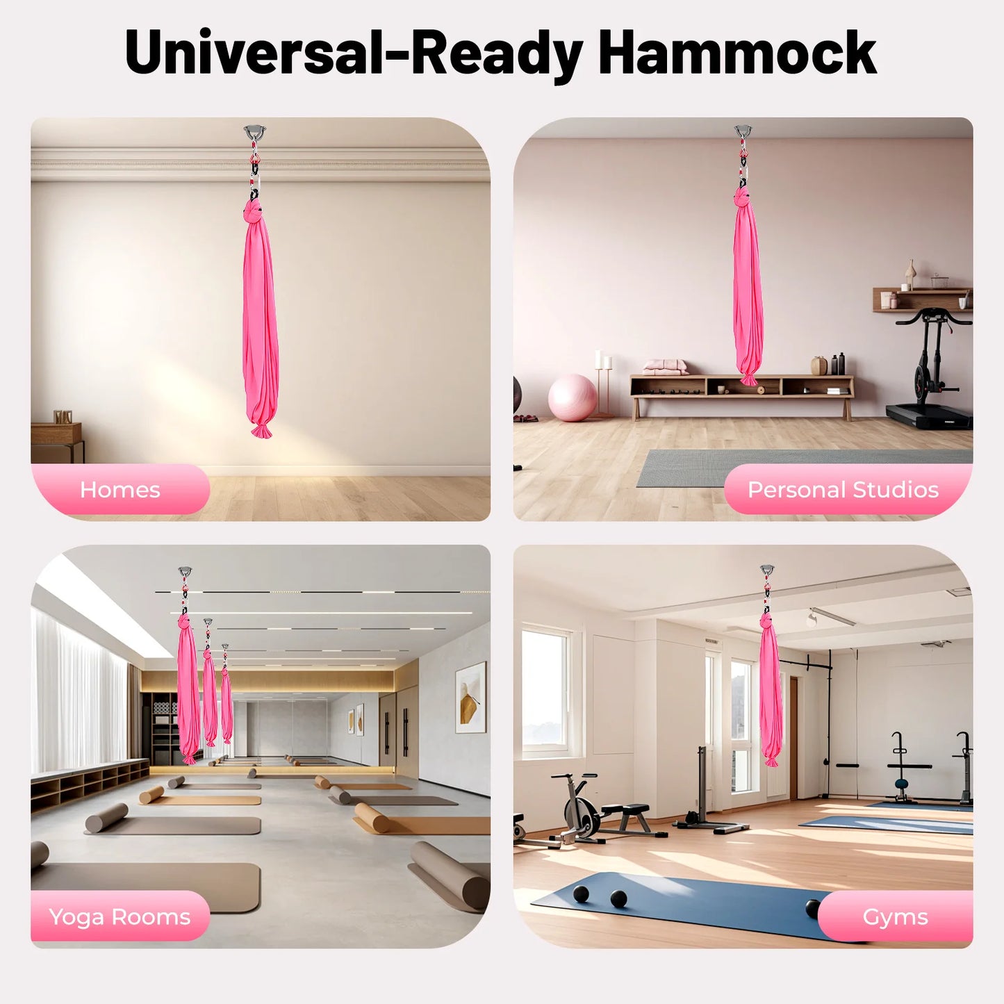 Yoga Hammock Aerial Silks Pink With Carabiners 1102 Lbs Load Capacity Home Use