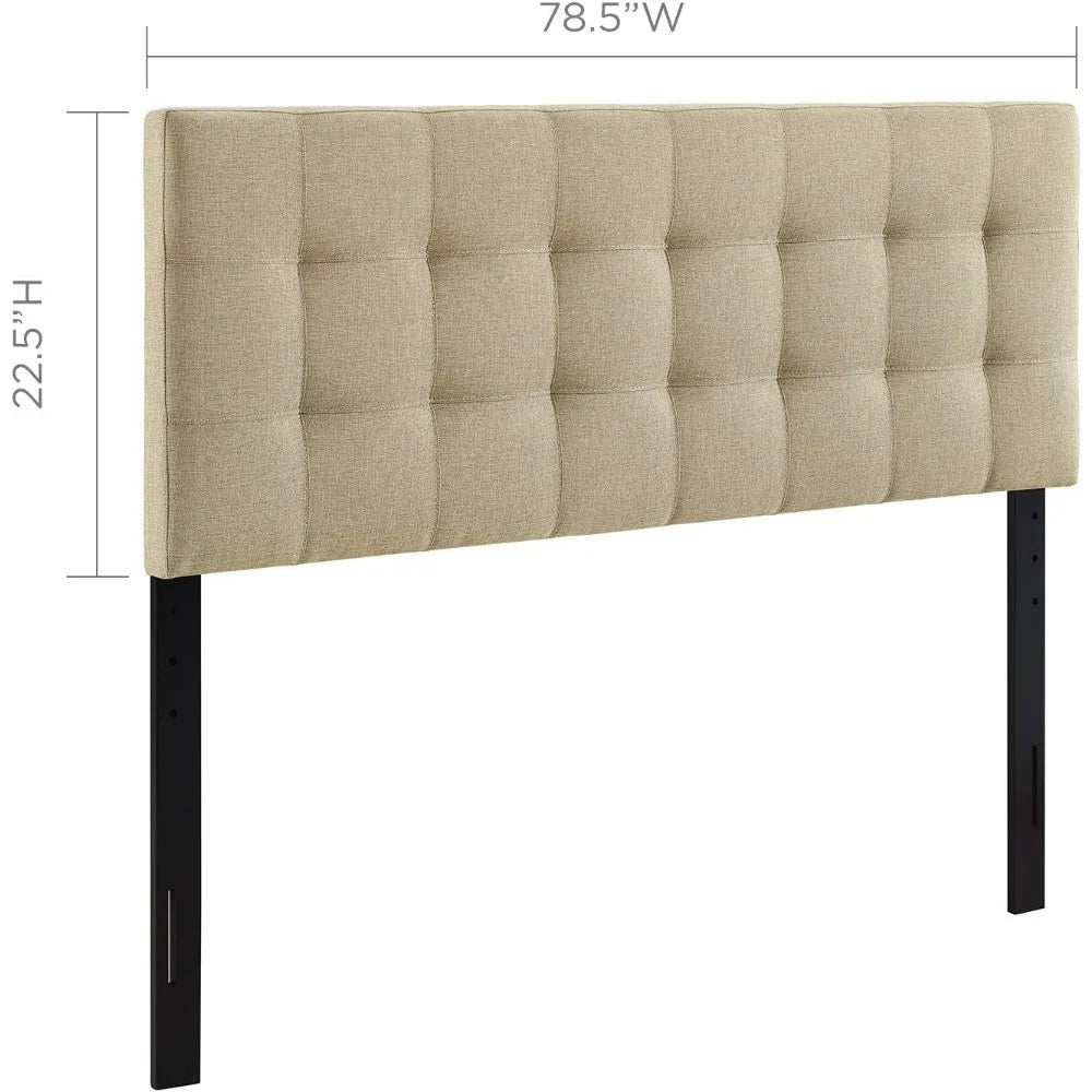 Lily Tufted Linen Fabric Upholstered King Headboard Beige Adjustable Height