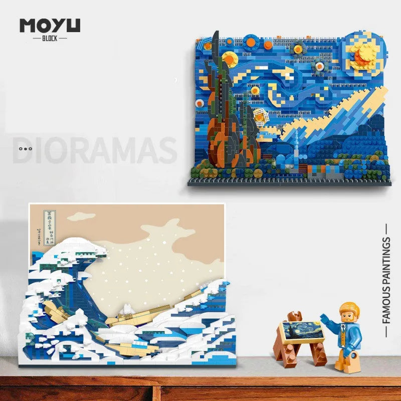 Van Gogh Starry Night The Great Wave Micro Building Blocks Education Toy Gift