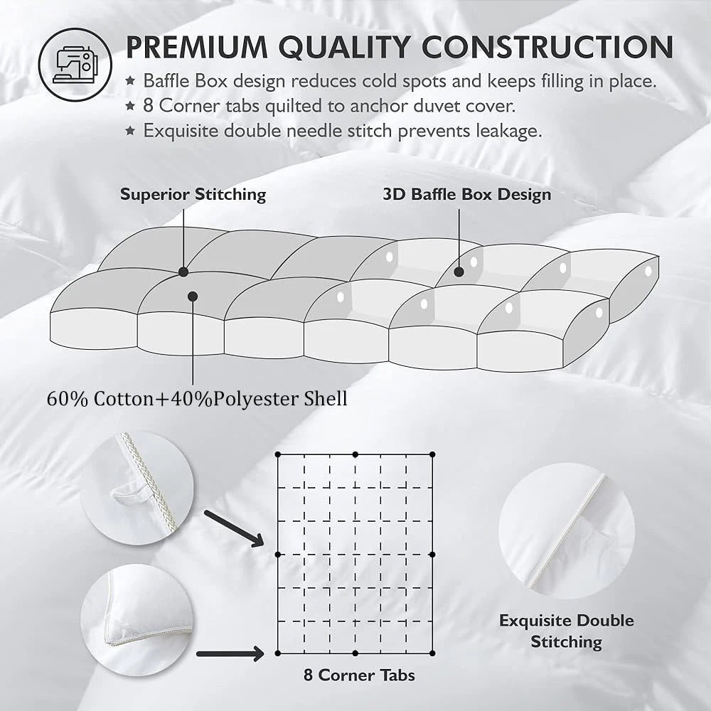 Luxury Goose Down Comforter Duvet Insert Cotton Blend All Season Bedding