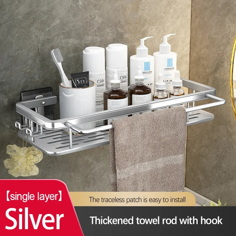 Double Tier Stainless Steel Anti-Rust Bathroom Shower Storage Rack with Suction Cups