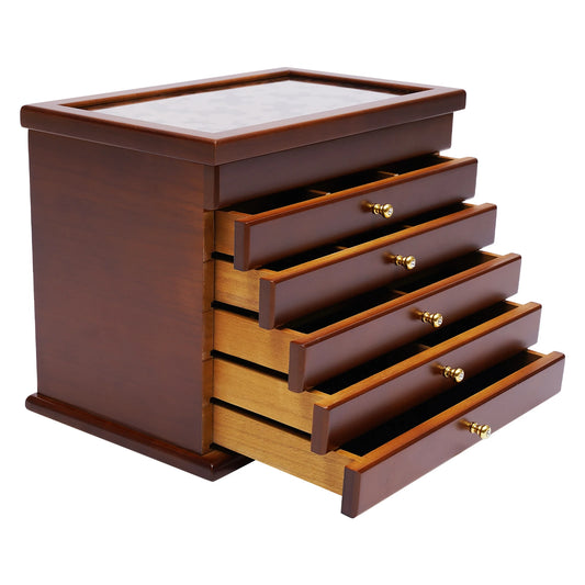 Six Tier Walnut Wood Jewelry Organizer Box For Earrings Necklaces Rings