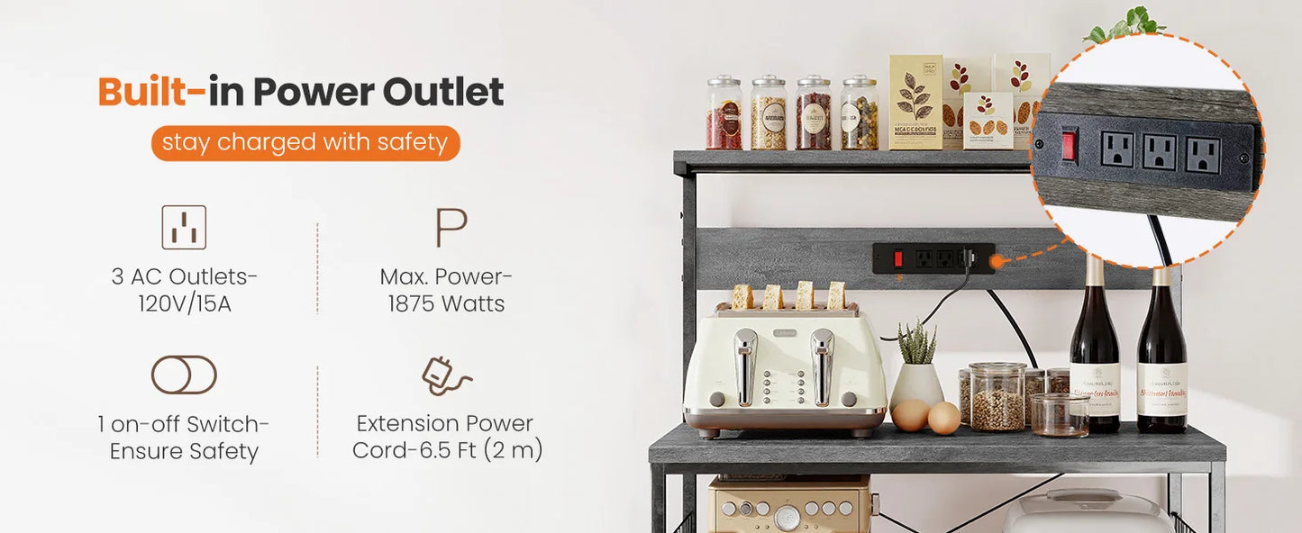 JHK 31.5 Inch Kitchen Bakers Rack Power Outlet And Microwave Oven Stand